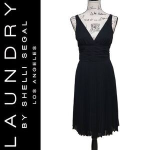 🖤 LAUNDRY BY SHELLI SEGAL Black Chiffon Sleeveless Pleated Dress SIZE 4 NWT